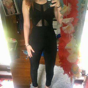 Mesh-top Jumpsuit, Black (S)